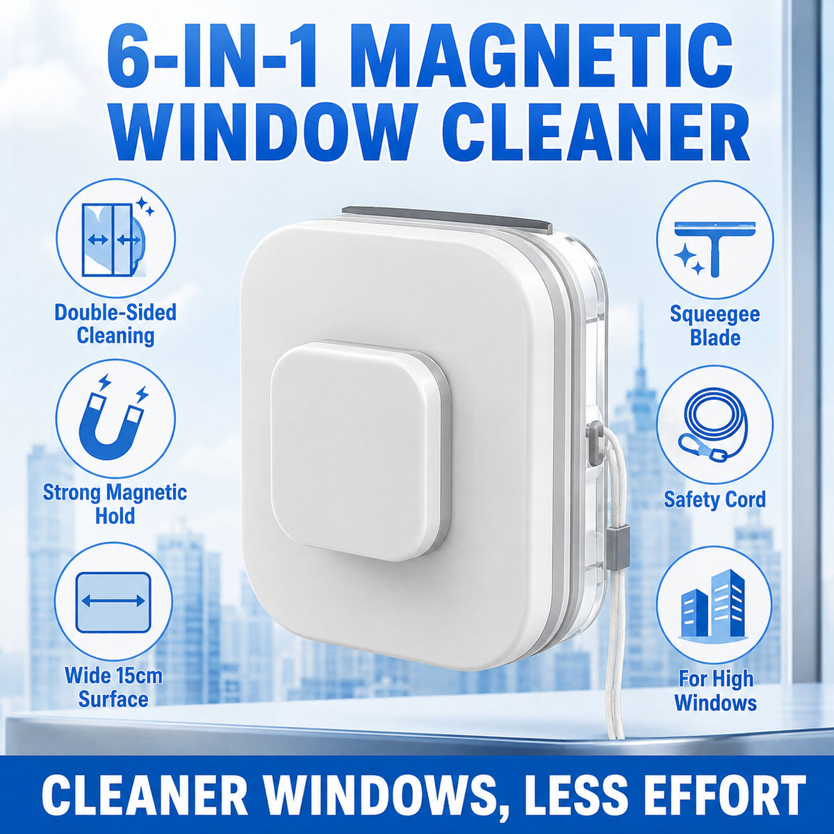 6-in-1 magnetic window cleaner: dual action, total safety, flawless results from the very first pass 🧲