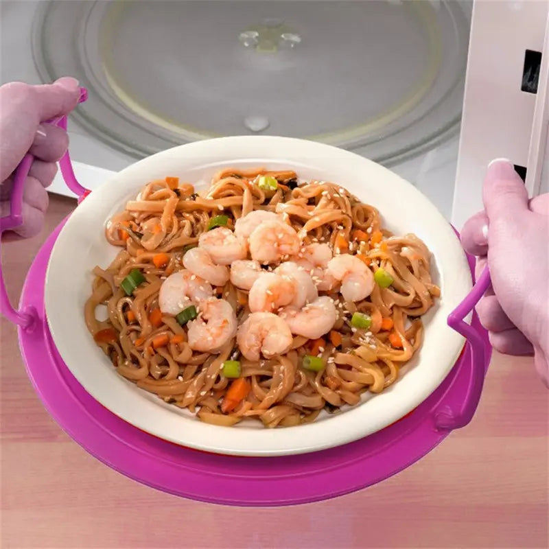 Microwave Plate Stacker, Plastic Splatter Cover Tray with Foldable Handles for Plates & Bowls🍽️