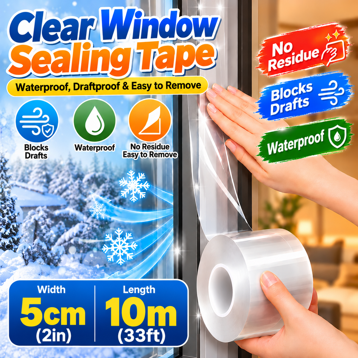 Clear Window Sealing Tape – Waterproof, Draftproof & Easy to Remove📐