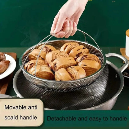 🥘Food‑Grade Stainless Steel Steamer Basket with Support Rack