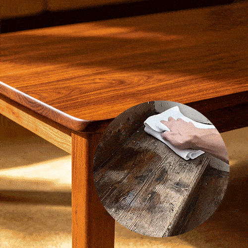Animated wood polishing product demonstration
