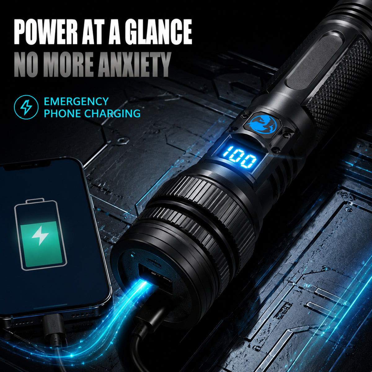 🔦 High-Power Rechargeable Zoom Flashlight, Power Bank & Digital Battery Display
