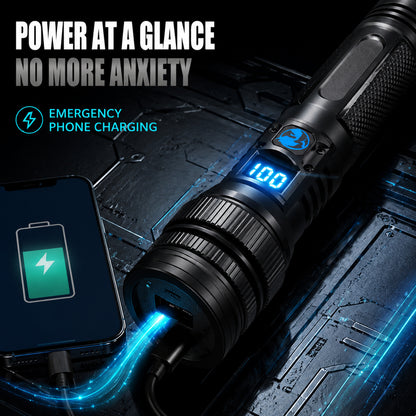 🔦 High-Power Rechargeable Zoom Flashlight, Power Bank & Digital Battery Display