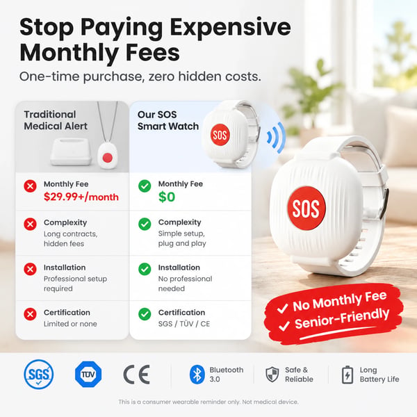 SOS Emergency Alert Wristband 🚨 | One-Touch Senior Fall Alarm Bracelet | No Monthly Fee
