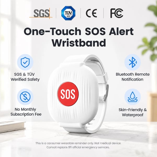 SOS Emergency Alert Wristband 🚨 | One-Touch Senior Fall Alarm Bracelet | No Monthly Fee