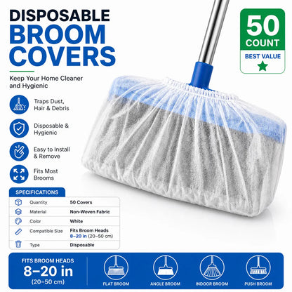 🧹Disposable Broom Dust Covers, Non-Woven Dust Catcher for Standard Brooms,50 Covers