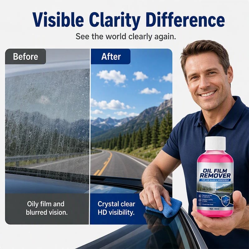 Illustrative windshield before and after cleaning comparison