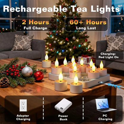USB-C Rechargeable Remote LED Flameless Tealights with Charger & Timer