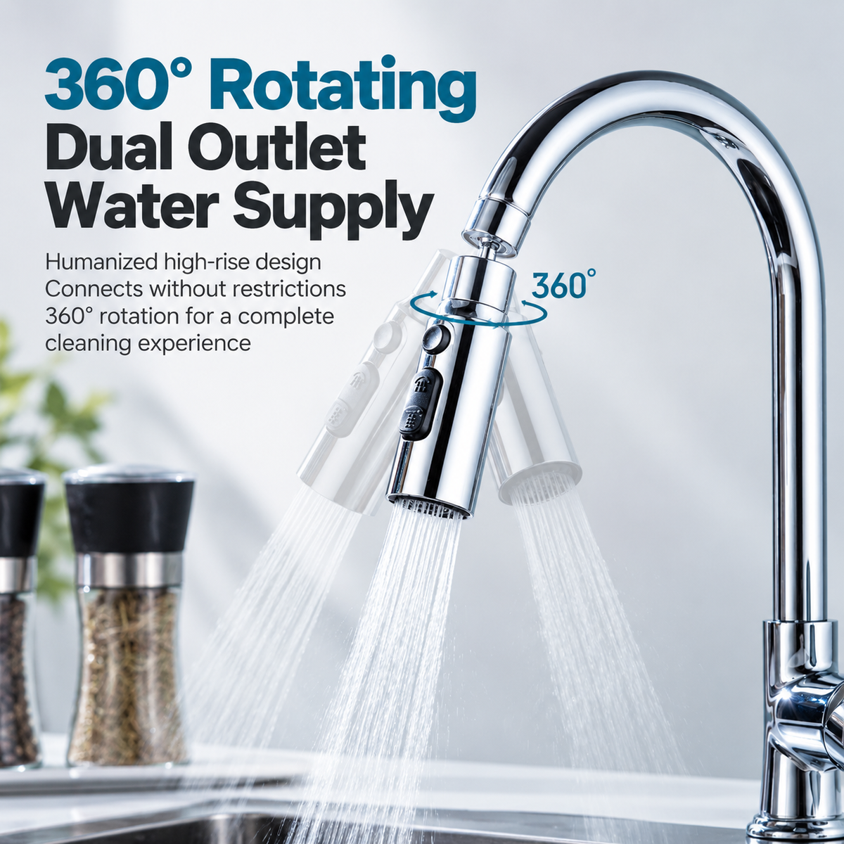 💦 360° Swivel Faucet Sprayer – 3 Spray Modes for Easy Cleaning