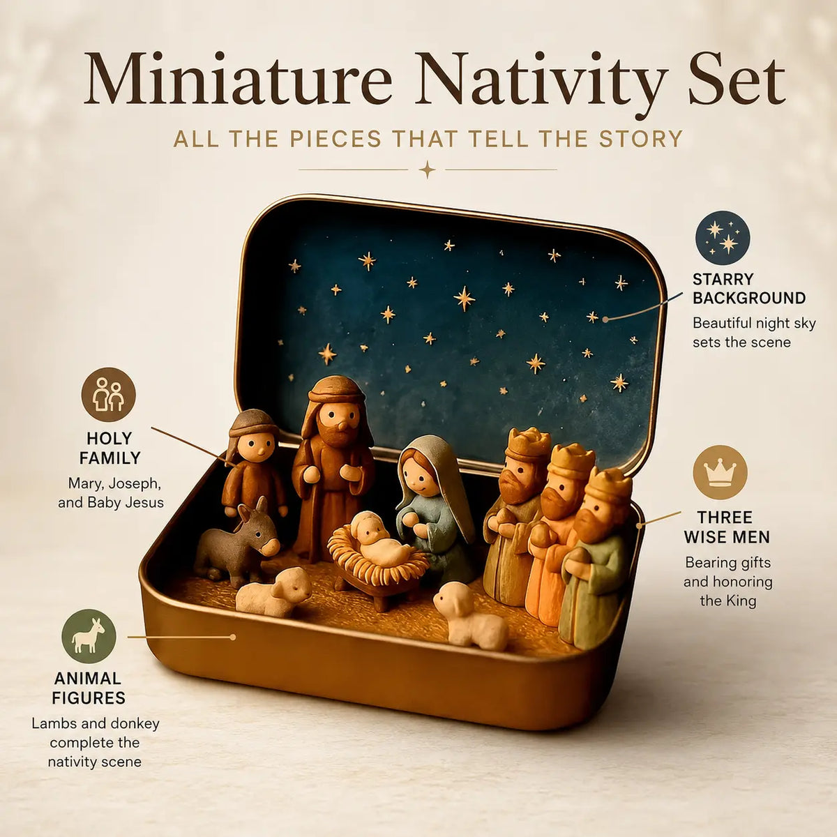 🙏 Pocket-Size Mini Nativity Scene Set – Hand-Painted Religious Christmas Decor 🎄✨