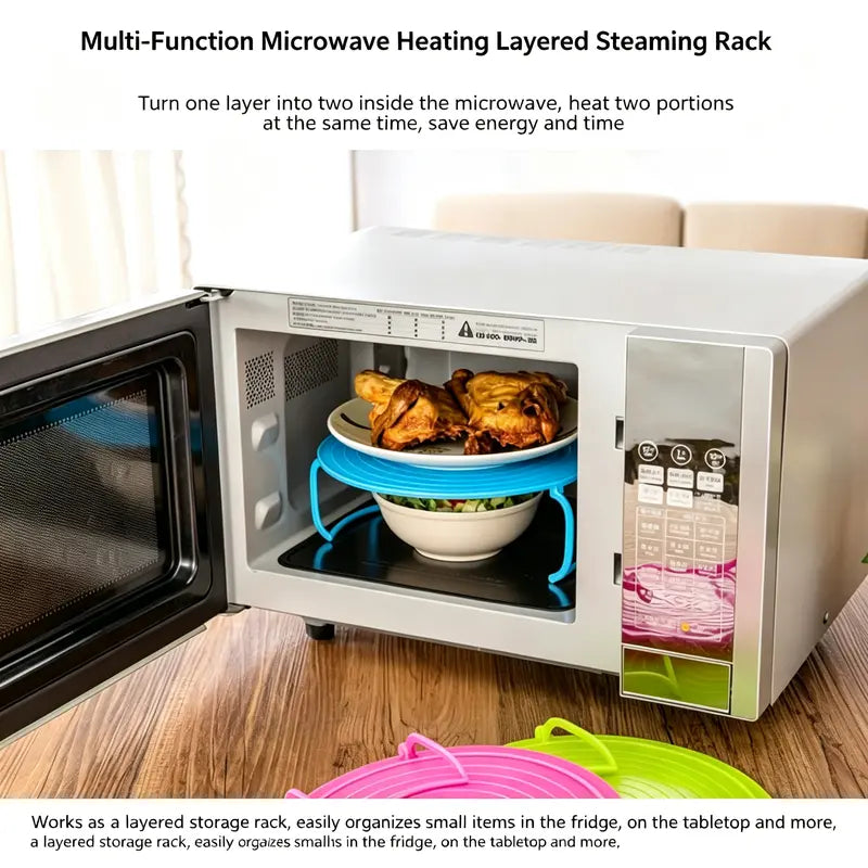 Microwave Plate Stacker, Plastic Splatter Cover Tray with Foldable Handles for Plates & Bowls🍽️