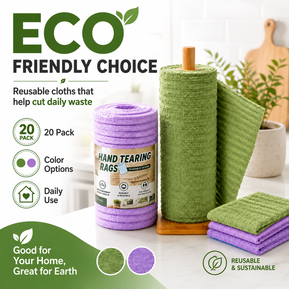 🧽Tearable Reusable Cleaning Cloth Roll – Washable Absorbent Towels for Kitchen & Home