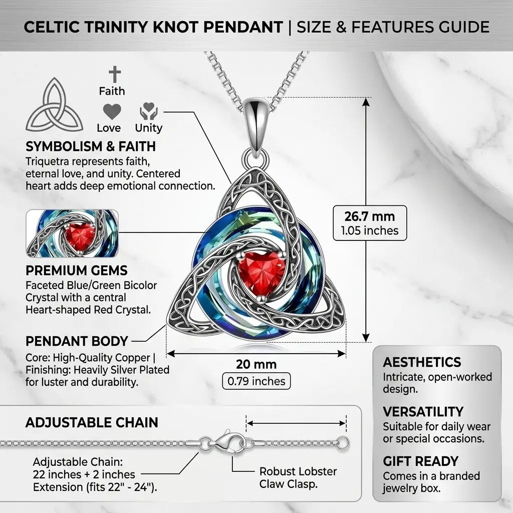 Birthstone Celtic Knot Necklace, Trinity Knot Crystal Pendant