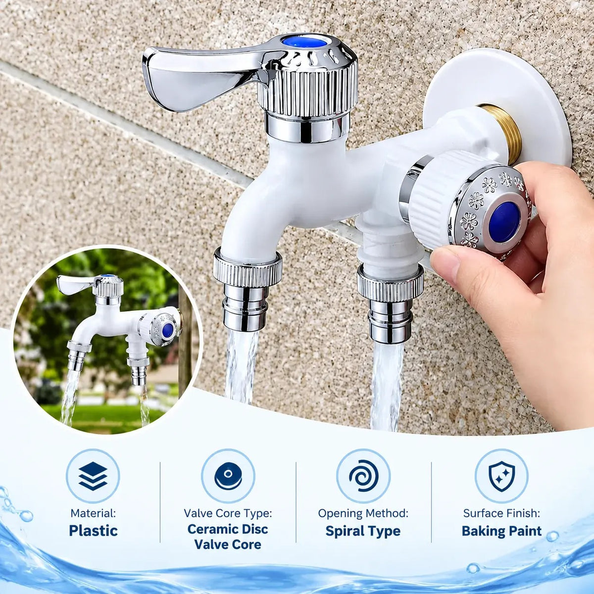 🚰 Dual-Outlet Washing Machine Faucet – 1-In-2-Out Water Splitter