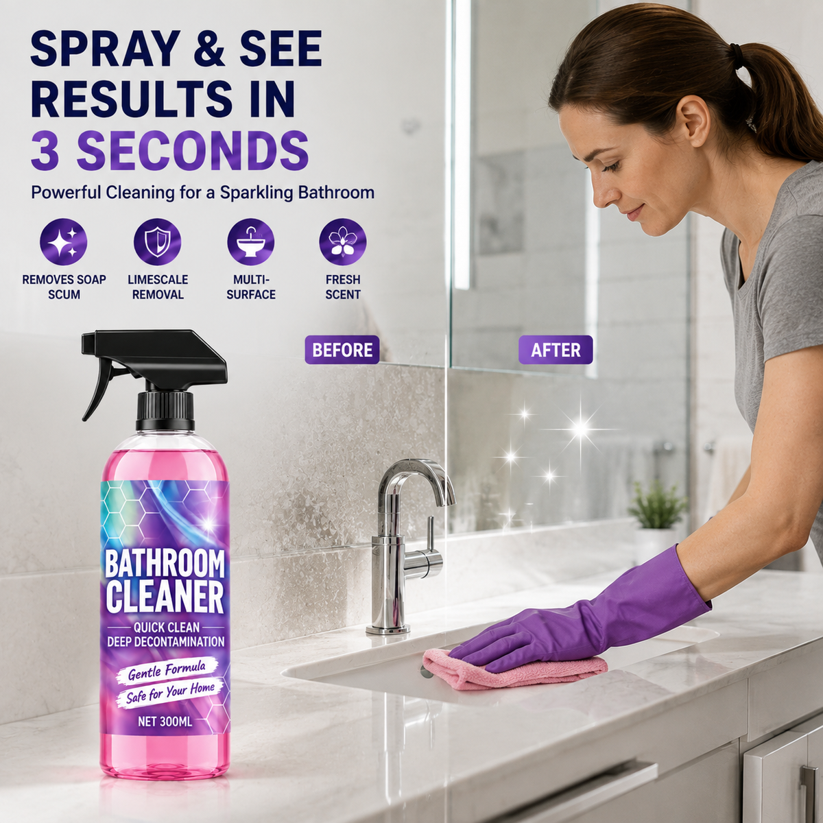 ✨30-Second Bathroom Cleaner Spray, Instant Stain Removal