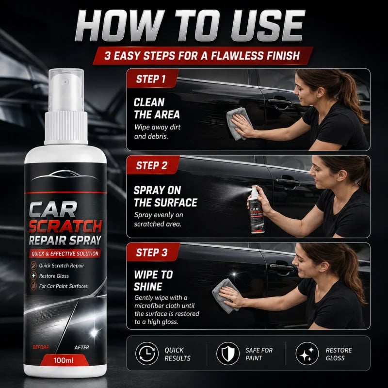 🚗Universal Car Scratch Repair Spray – Erases light scratches, swirl marks & scuffs fast