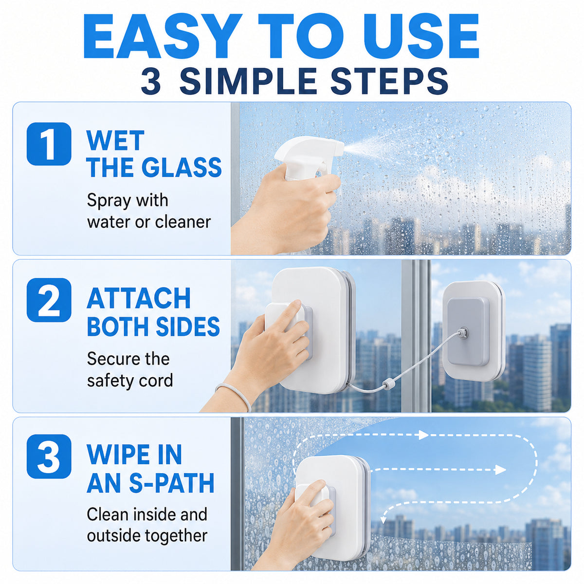 6-in-1 magnetic window cleaner: dual action, total safety, flawless results from the very first pass 🧲