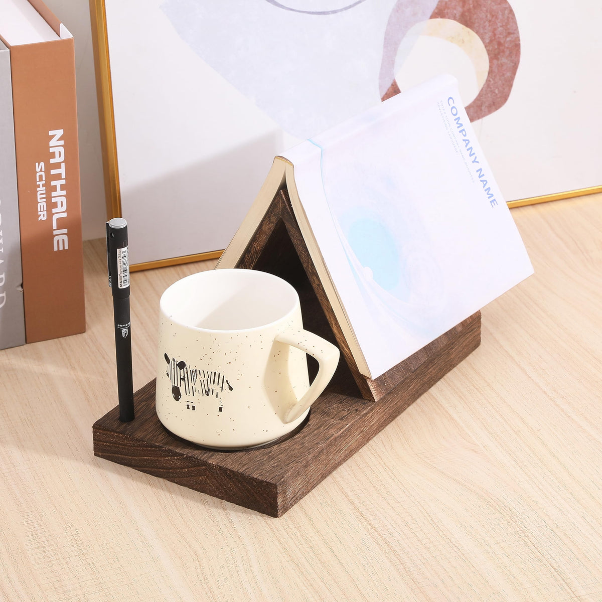 📖Reading Valet with Cup Holder, Wooden Triangle Book Page Holder