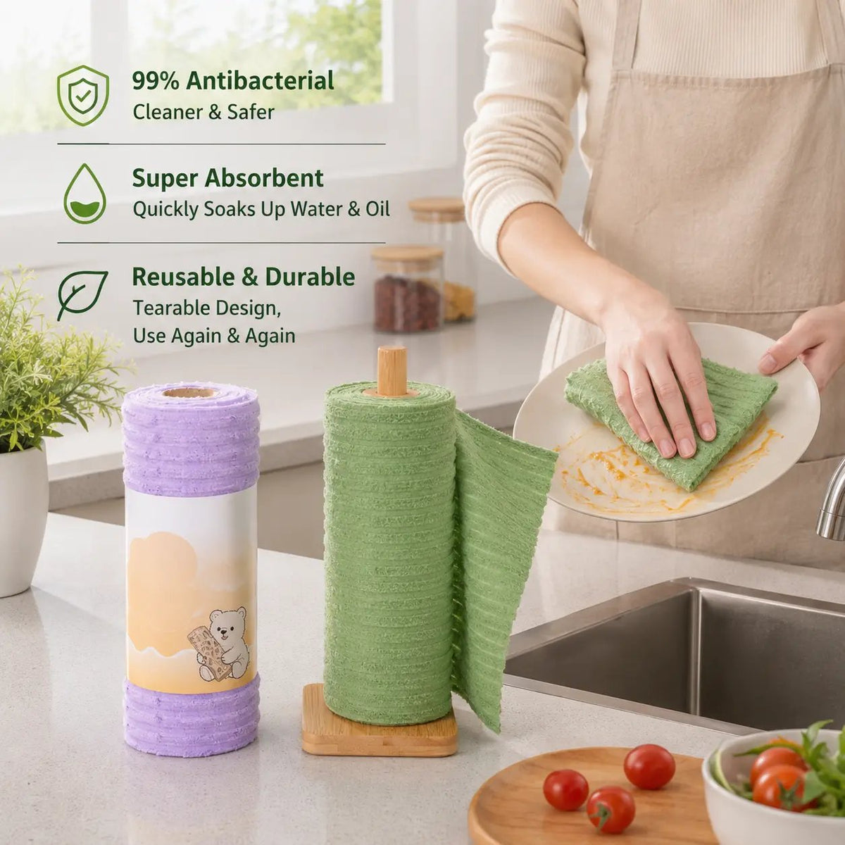 🧽Tearable Reusable Cleaning Cloth Roll – Washable Absorbent Towels for Kitchen & Home