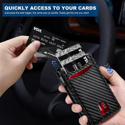 Front Pocket Men Aluminum Leather RFID Wallet | Pop Up Card & Cash Slots