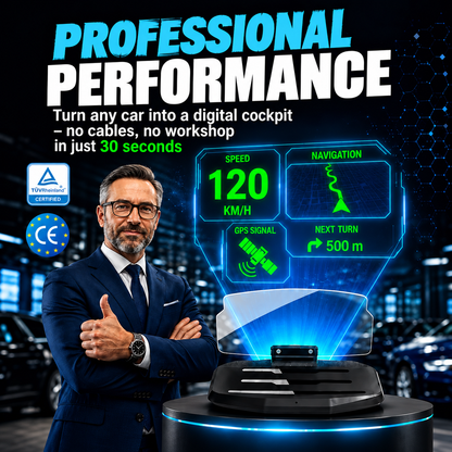 🚗 【Smart In-Car HUD Co-Pilot】Works on Sedans, SUVs, Pickups, RVs, and More!