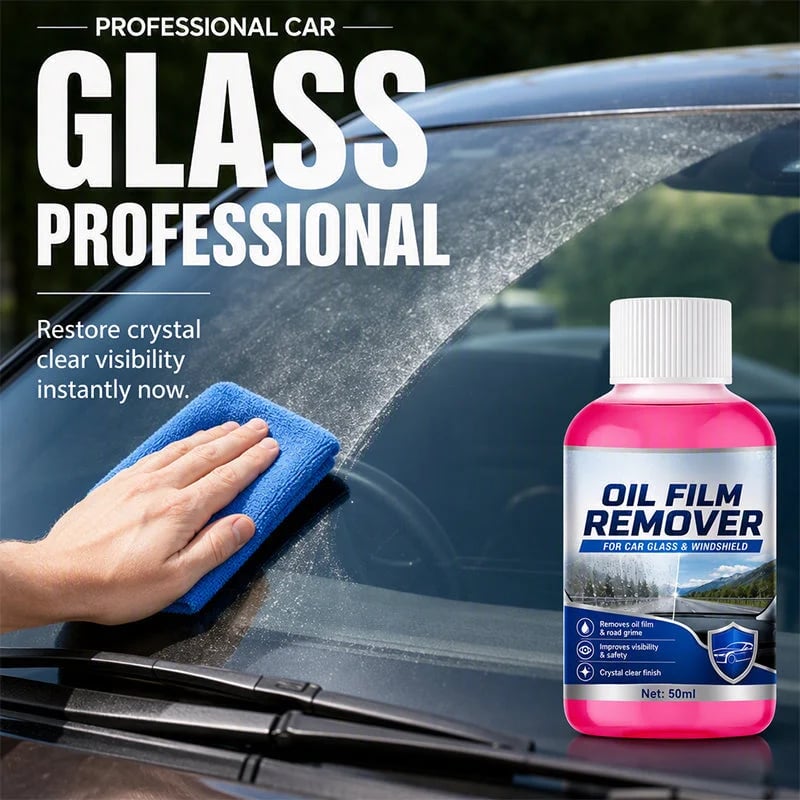Car glass oil film remover with windshield cleaning demonstration