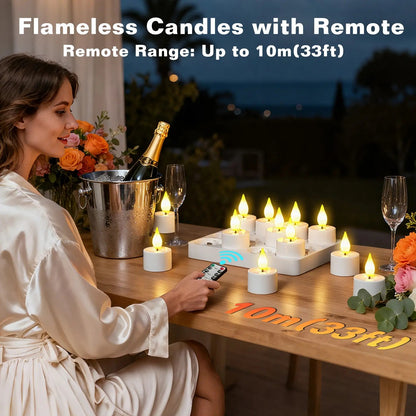 USB-C Rechargeable Remote LED Flameless Tealights with Charger & Timer