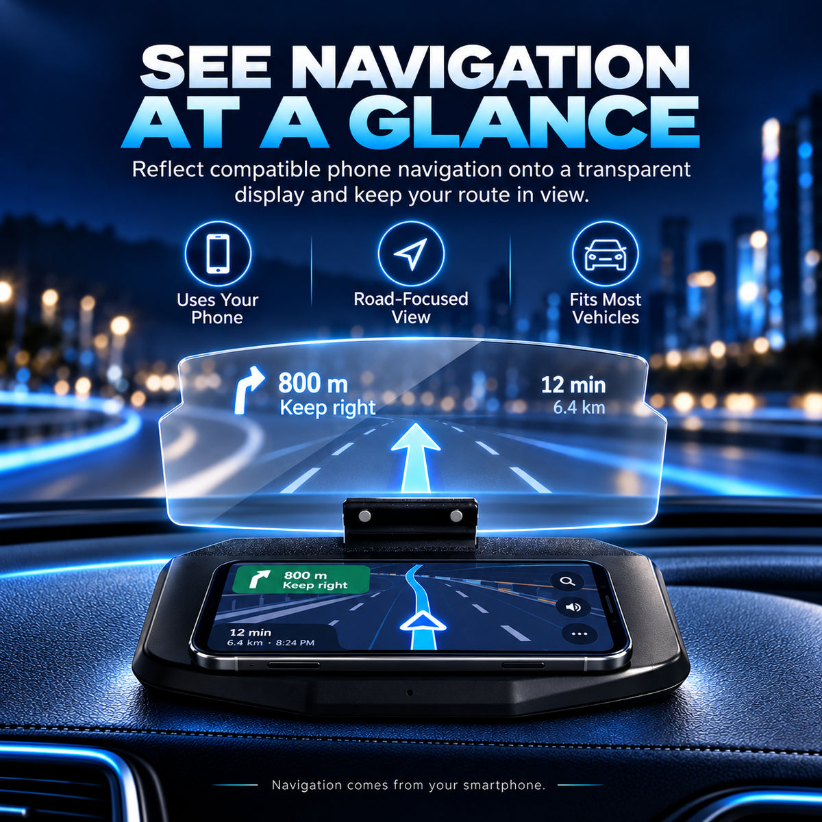 🚗 【Smart In-Car HUD Co-Pilot】Works on Sedans, SUVs, Pickups, RVs, and More!