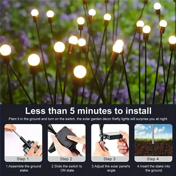 Solar Firefly Garden Lights  LED Flickering Firefly Glow Solar Pathway Lights for Yard, Patio & Landscape Decor