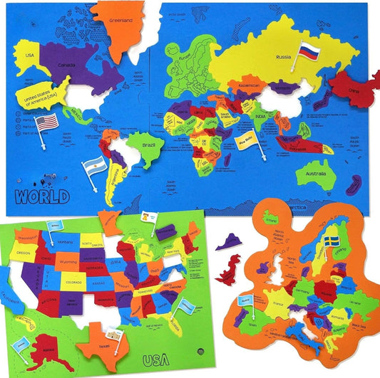 World Map & USA Map Puzzle Set