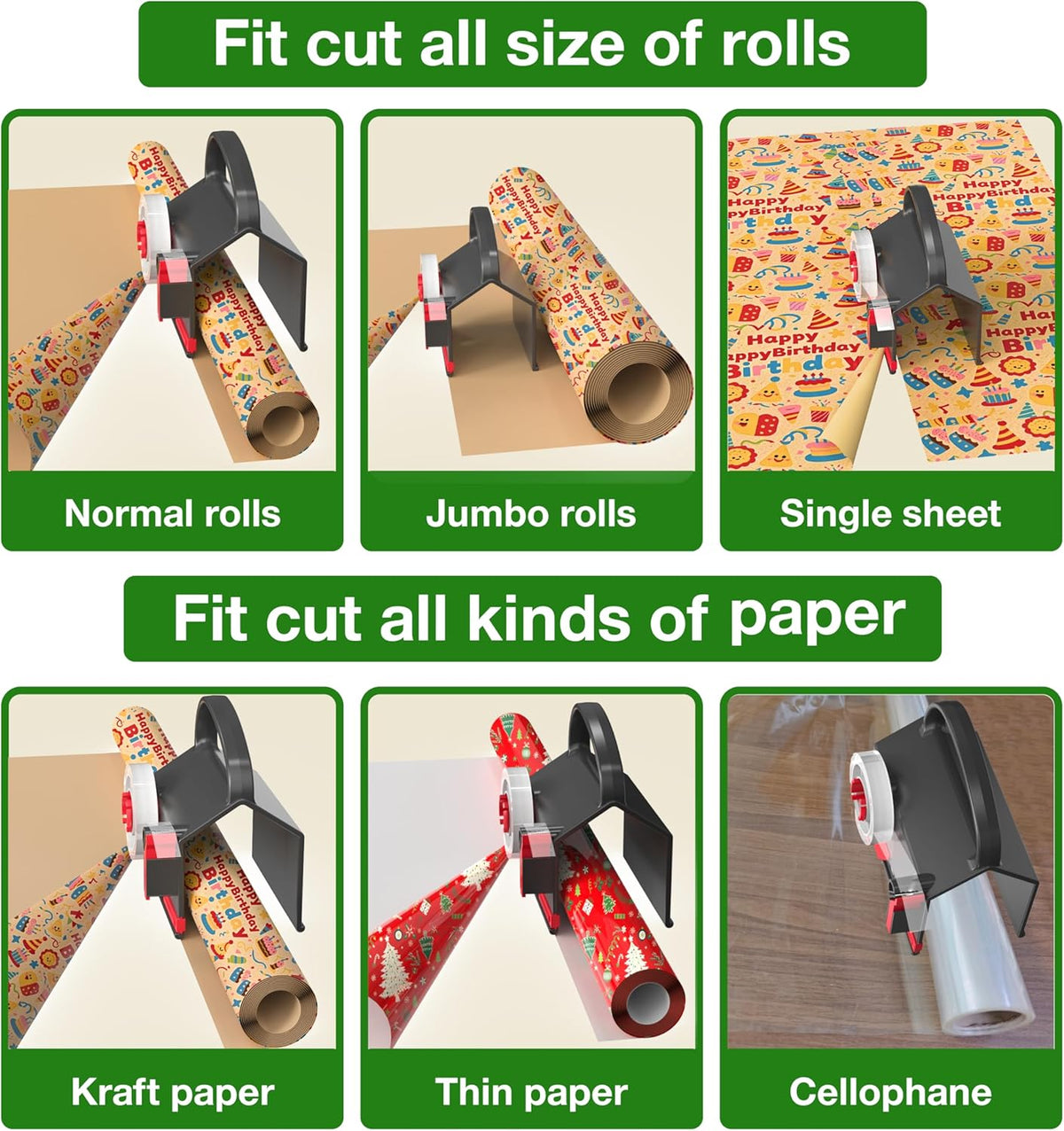 2-in-1 Gift Wrap Cutter & Tape Dispenser with Replacement Blades