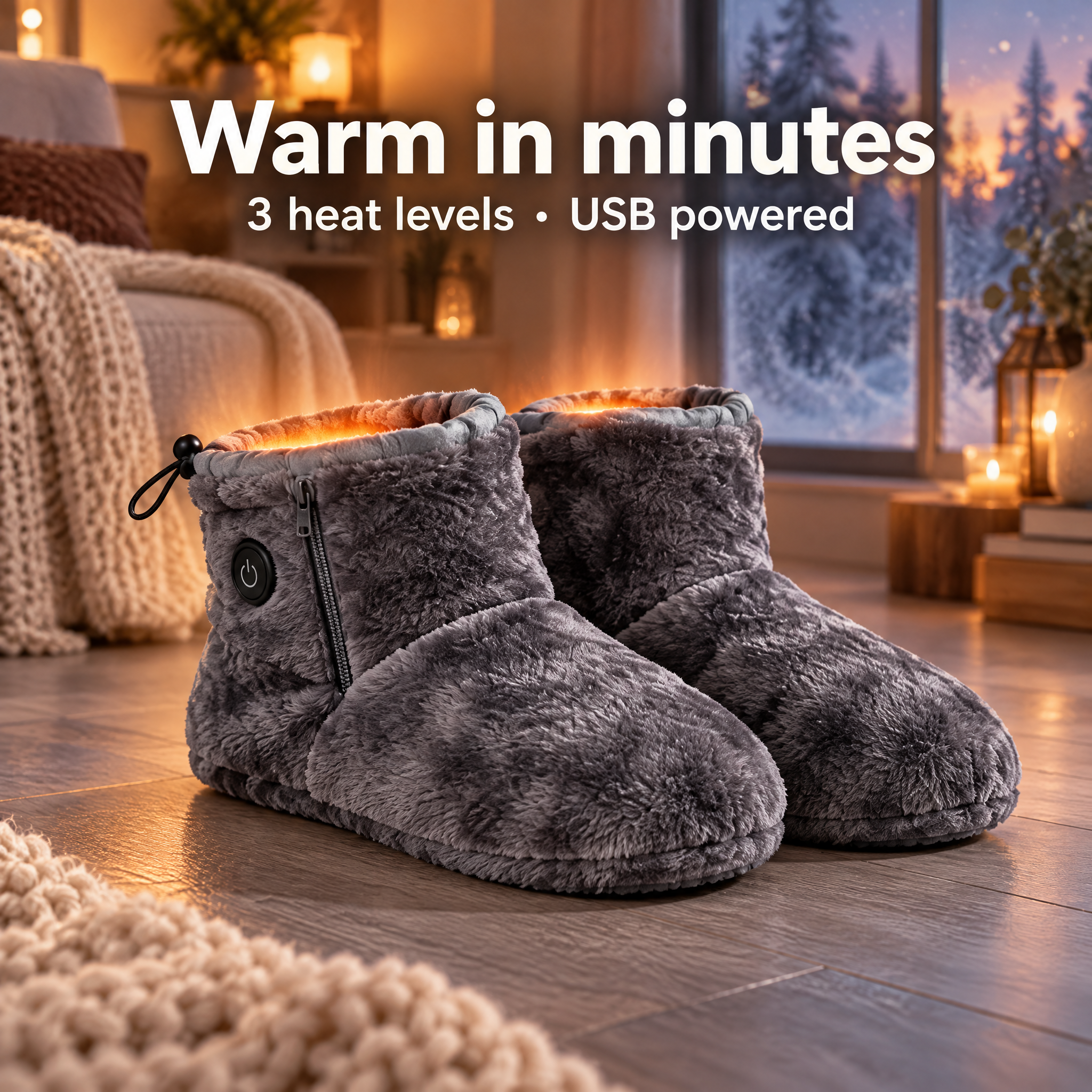 USB heated plush slipper boots with three heat levels