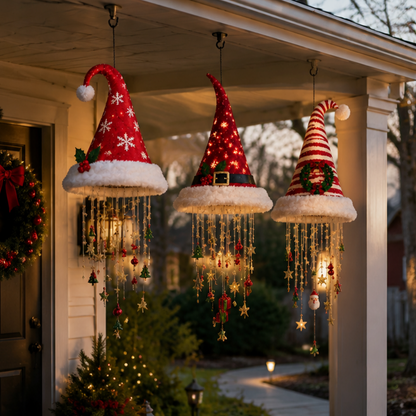 🎅 Lighted Santa Hat Hanging Chandelier 🎄 | 5 Styles Warm LED Christmas String Light