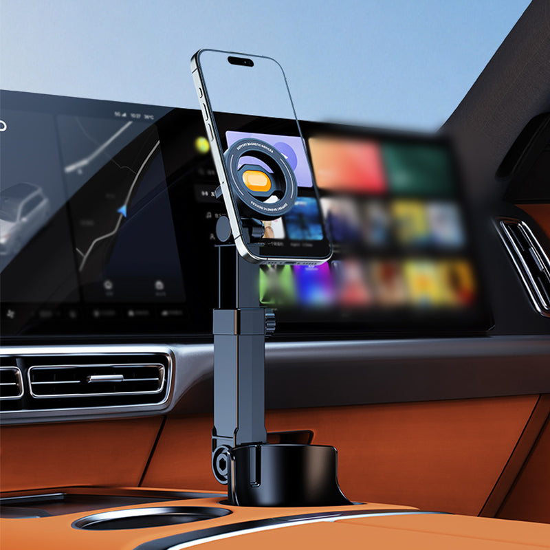 Car Cup Holder Phone Mount – 360° Adjustable, Strong N52 Magnet, One-Hand Operation, Fits All Phones