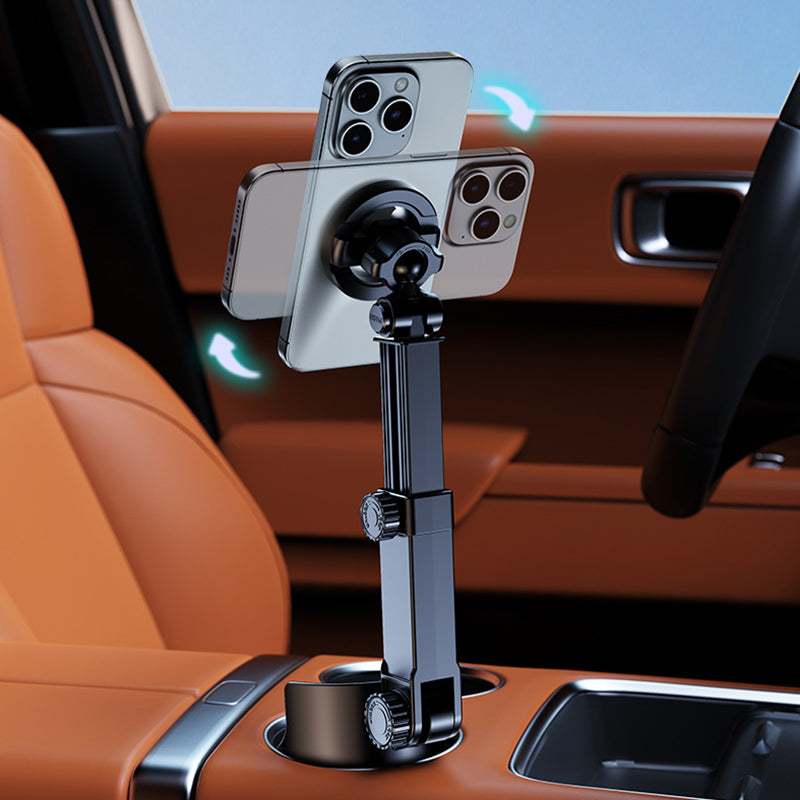 Car Cup Holder Phone Mount – 360° Adjustable, Strong N52 Magnet, One-Hand Operation, Fits All Phones