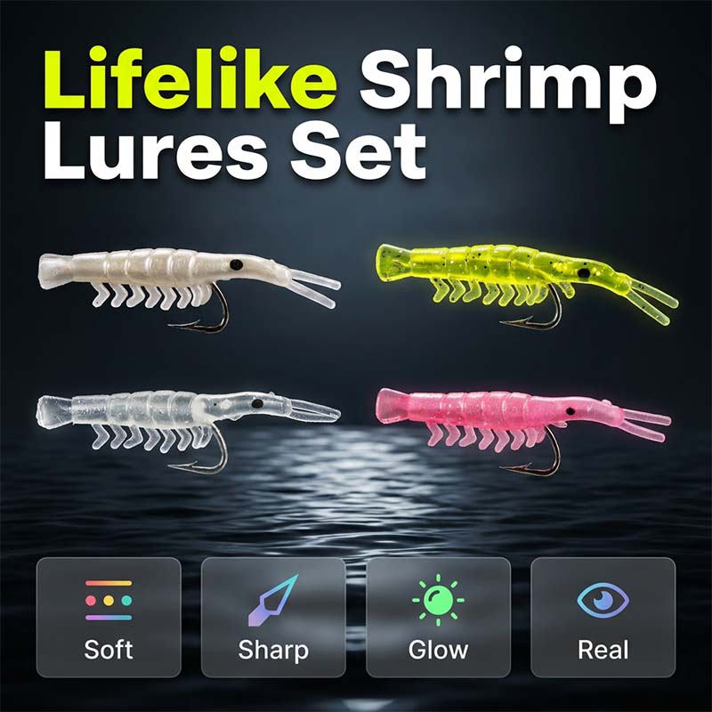 50PCS Luminous Shrimp Lures – Glow in the Dark & Sharp Hooks