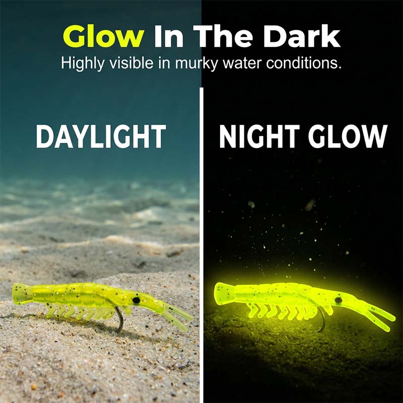 50PCS Luminous Shrimp Lures – Glow in the Dark & Sharp Hooks