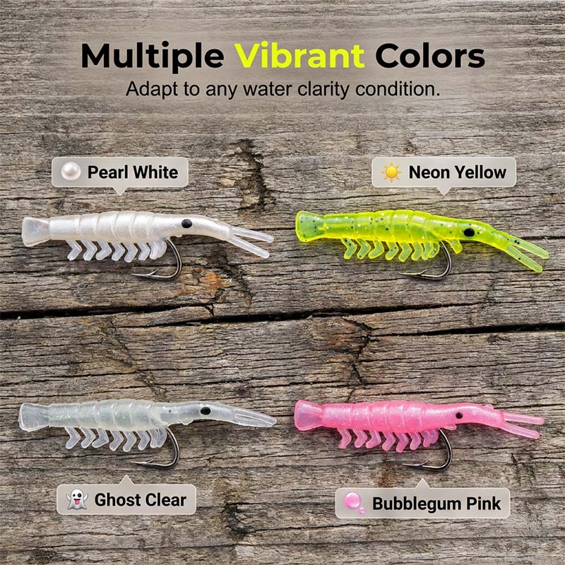 50PCS Luminous Shrimp Lures – Glow in the Dark & Sharp Hooks