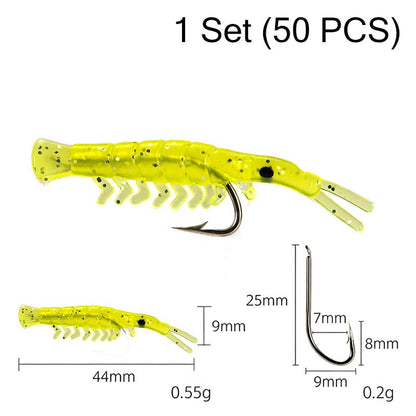 50PCS Luminous Shrimp Lures – Glow in the Dark & Sharp Hooks