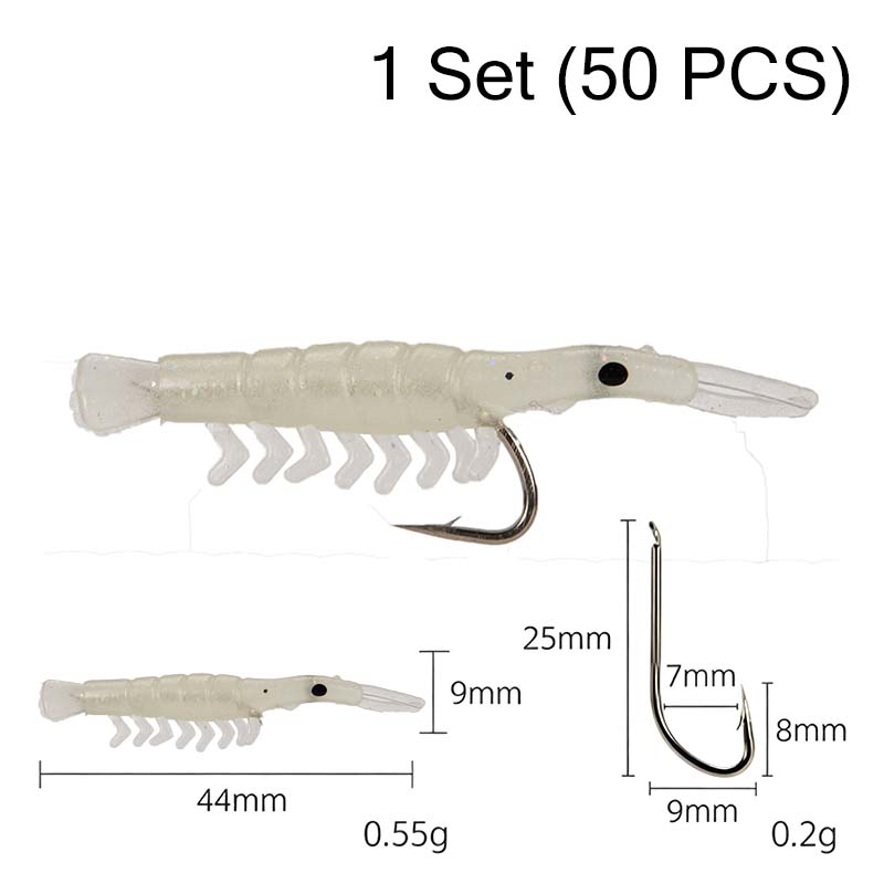 50PCS Luminous Shrimp Lures – Glow in the Dark & Sharp Hooks