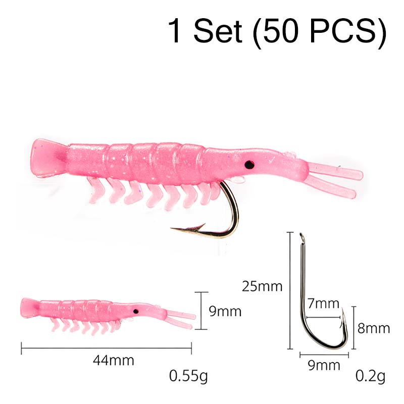 50PCS Luminous Shrimp Lures – Glow in the Dark & Sharp Hooks
