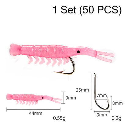 50PCS Luminous Shrimp Lures – Glow in the Dark & Sharp Hooks