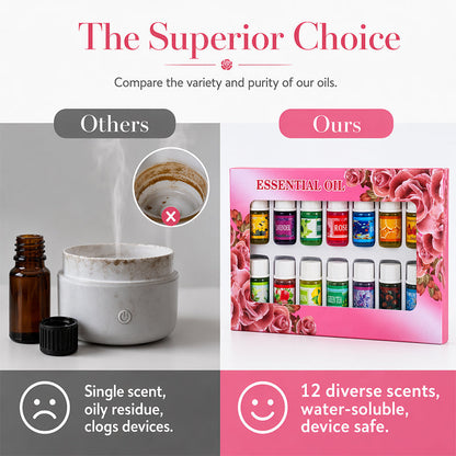 🌸 12-Pack Water-Soluble Essential Oils Set 💧 – Long-Lasting Fragrance for Diffusers & Home 🌿