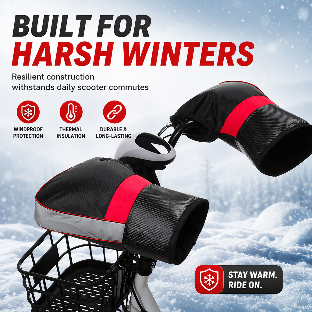 Winter Motorcycle Handlebar Muffs Thick Fleece Lined Windproof Cold Weather Gloves for Electric Scooters with Reflective Strip 1 Pair